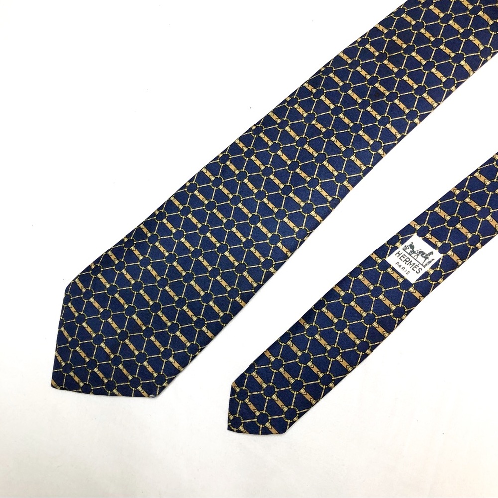 Hermès Paris Blue Gold Silk Vintage Men’s Tie